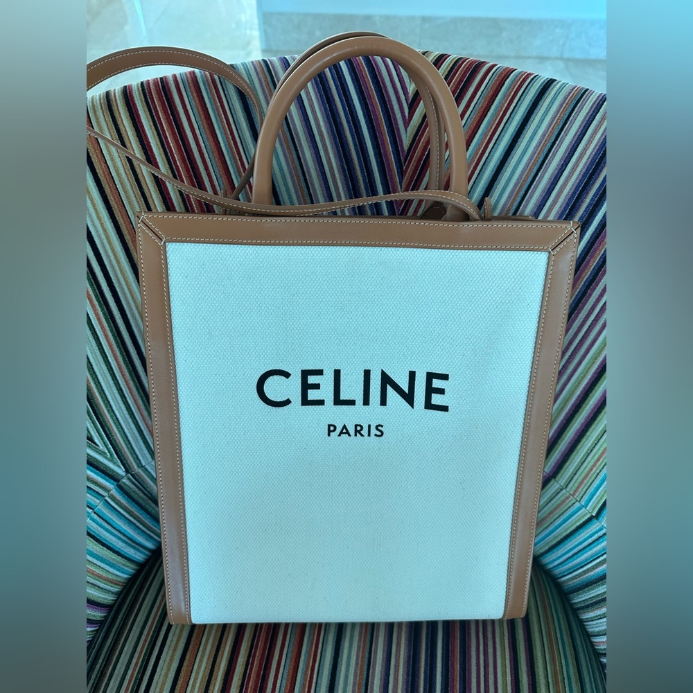 Celine vertical cabas in canvas natural and beige